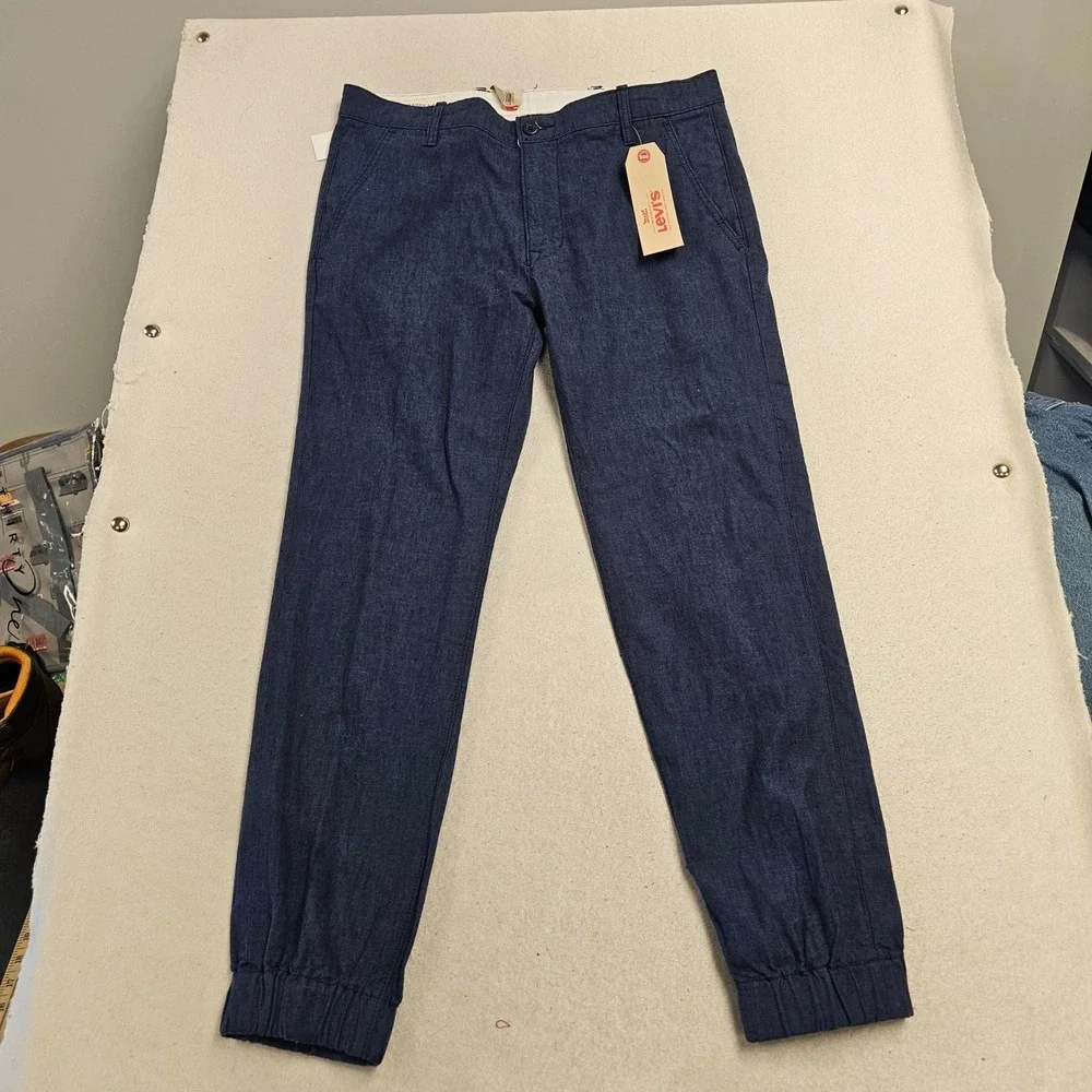 Levis Mens Indigo Blue Textured Jogger Pants Elastic Cuff Tapered Size 34x29